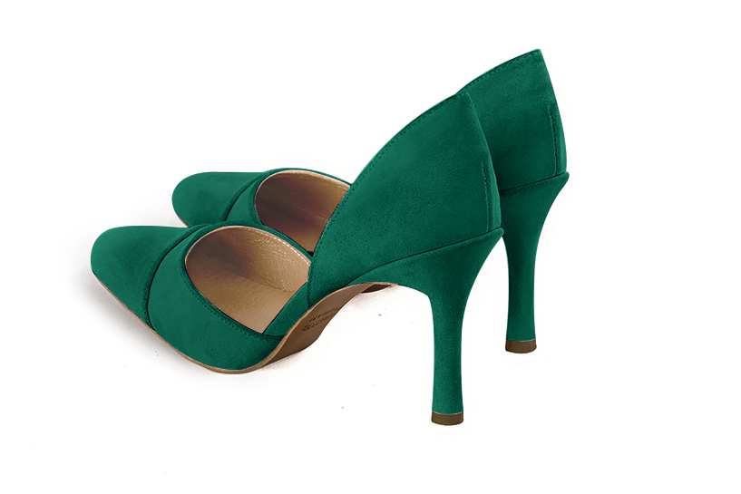 Emerald green women's open arch dress pumps. Round toe. Very high slim heel. Rear view - Florence KOOIJMAN